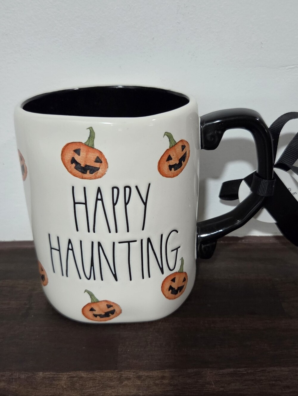Rae Dunn Happy Haunting Pumpkin Ceramic Mug - Black & White